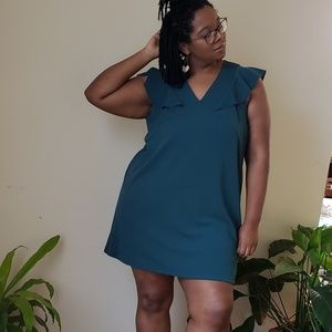 Massini Teal Green Flutter Sleeve Dress